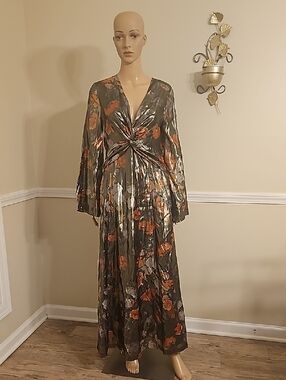Olive Green Floral Twist-Front Maxi Dress